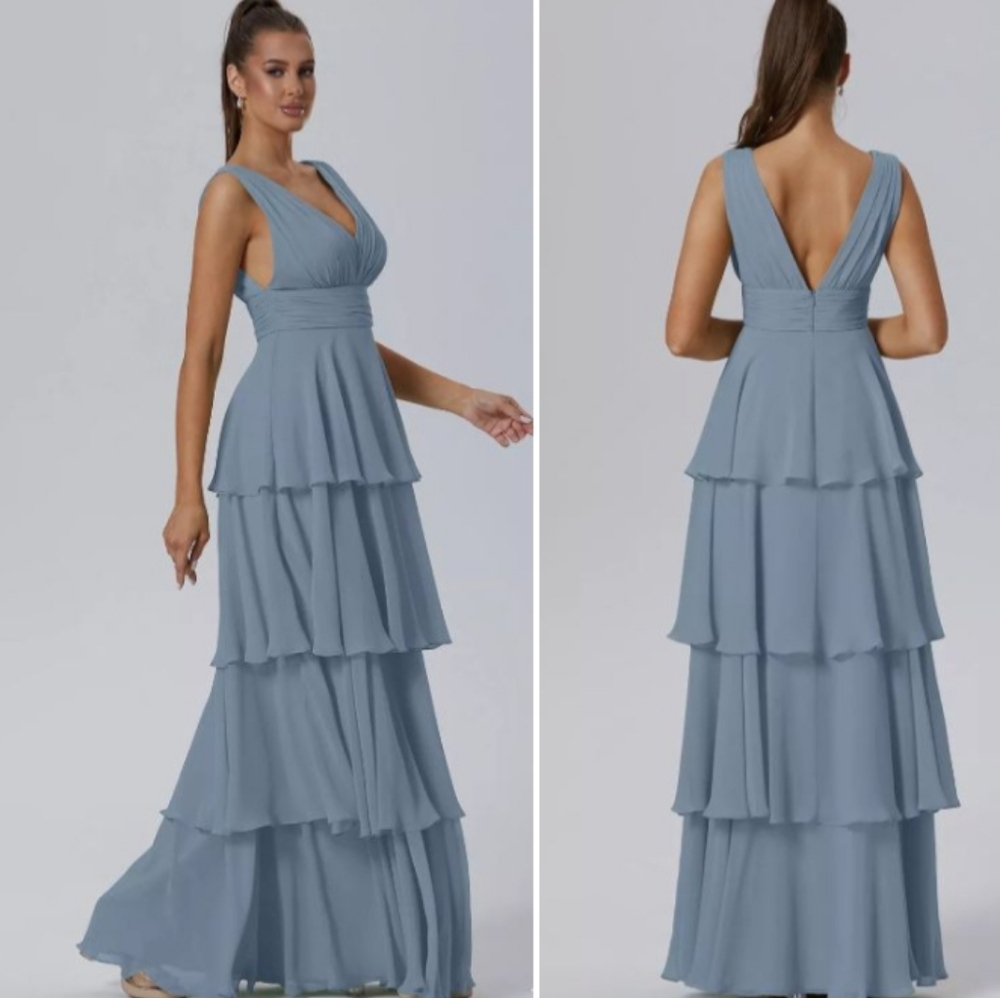 Tiered Pleat A-Line Floor Length Bridesmaid Gown - Picture 2 of 9